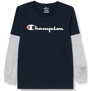 Champion Legacy American Classics B-logo Two-Color L-s Crewneck shirt met lange mouwen voor kinderen en jongens, marine/grijs gemêleerd, 15-16 jaar