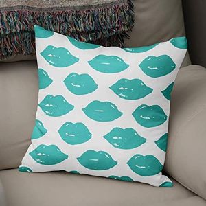 Bonamaison Decoratieve kussenhoes Turquoise & wit, werpkussenhoezen, decoratieve kussenslopen voor woonkamer, bank, slaapkamer, maat: 43x43 cm - ontworpen en vervaardigd in Turkije