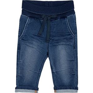 sigikid Babyjeans met elastische geribde tailleband om omslag en bindbandje, zachte sweat-denimkwaliteit en comfortabele pasvorm, voor meisjes en jongens, maat 62-98, donkerblauw, 68 cm