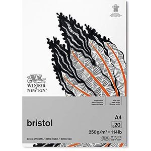 Winsor & Newton 6661545 Bristol tekenpapier in blok - 20 vellen DIN A4, 250 g/m², bovengelijmd, stralend wit papier voor tekeningen met technische pennen, fineliners, inkt, markers, airbrush