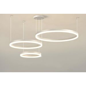 WayLuoung LED Metalen Kroonluchter | 3 Cirkels 20+40+60cm | 45W Ringen Plafond Hanglamp, Dimbare Afstandsbediening 3000-6000K, Acryl Schaduw Hanglamp, Woonkamer Slaapkamer Foyer Eetkamer Keuken【Wit】