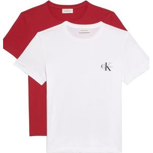Calvin Klein Dames A- Logo CN 2 Pack Tee LV047C905G Tees, Rood (Adrenaline Rush/Brilliant White), M, Rood (Adrenaline Rush/Briljant Wit), M
