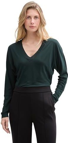 TOM TAILOR - 1047240 - T-shirt - Donker Saffiergroen - Lange Mouwen - Dames