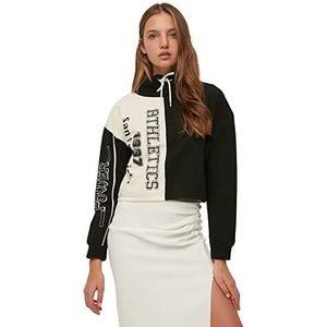 Trendyol Dames Black Steep Collar Printed Basic Thin Gebreide Sweatshirt, M
