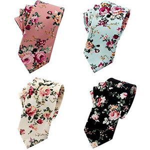 Mantieqingway Herenstropdas van katoen met bloemenpatroon, smalle stropdassen, kleur 4, medium