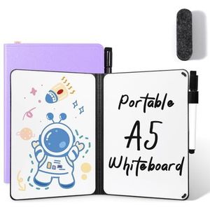 AGM Mini whiteboard paars, draagbaar A5 memobord klein dubbelzijdig schrijven whiteboard geen magneet, 15 x 21 cm harde schaal voor kantoor, school, thuis - incl. 1 marker met gumpunt