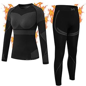 MEETYOO Thermo-ondergoed voor dames, basislagen voor dames, met fleece gevoerde lange onderbroek, sport, sneldrogend, top, leggings, set voor hardlopen, skiën, fietsen, workout, Grijs, L