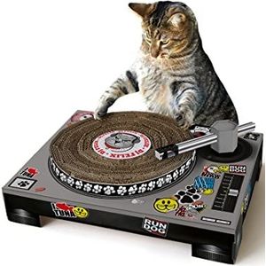 SUCK UK Krabplatenspeler van karton voor katten | kattenspeelgoed | platenspeler & dj-mixer | krabpaal | krabplank | kattenkruid | krabmeubel | krabmat | krabspeelgoed | kat | katten