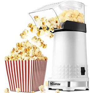 Popcornmachine, 1200 W, hete lucht popcornmaker, popcornmachine, automatische hetelucht-popcornmachine voor thuis, met maatbeker en afneembaar deksel, wit