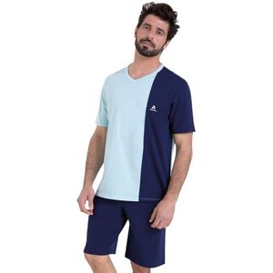 Athena Ecopack constructie, korte pyjama met V-hals, nacht voor heren, mint/marineblauw, S