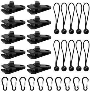 10 robuuste zeilklemmen met karabijnhaakclip en kogelbungee-koorden, multifunctionele luifelclips + bungeeclips voor dekzeil, luifels, camping