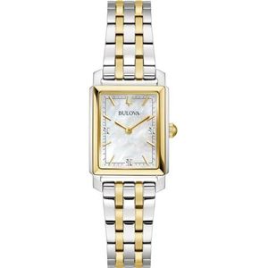 Bulova Dames analoog klassiek horloge met roestvrij stalen armband 98P220, Tweekleurig., armband