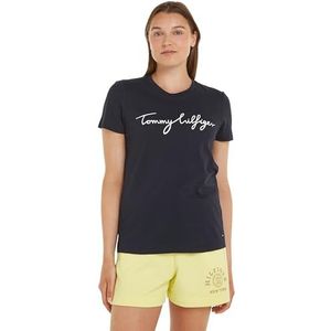 Tommy Hilfiger Dames Reg C-Nk Signature Tee Ss S/S gebreide tops, blauw, S, woestijn hemel, S