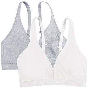 Fruit of the Loom Women's Wirefree Bralette 2 Pack Bra, Heather Grey/White, 34B