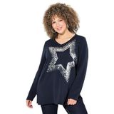 Ulla Popken - Trui - Marine - V-hals - Lange Mouw - Motiefprint - Pailletten