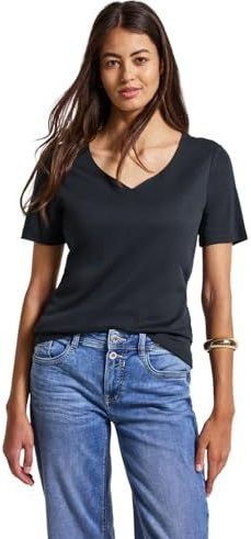 Street One - Shirt - Zwart - Katoen-Modaalmix