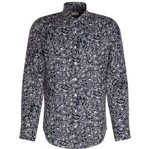 Seidensticker Zakelijk overhemd voor heren, slim fit, zacht, kent-kraag, lange mouwen, 100% linnen, donkerblauw, 41