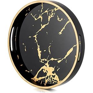 Oviala Montmartre 60 Cm Ronde Tafel Kantelbaar Wit/zilver Marmer En Zwarte Poot