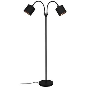 Reality Leuchten staande lamp Tommy R46332079, metaal zwart mat, stoffen kap zwart, goud, exclusief 2x E14