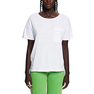 ESPRIT Katoenen T-shirt met kant, wit, S