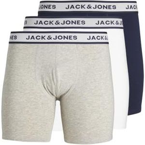 Jack & Jones Boxershorts voor heren, Lichtgrijs Melange/Pack: Wit - Navy Blazer, XL