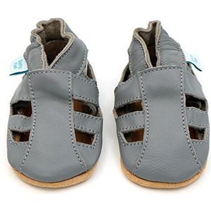 Dotty Fish zachte lederen baby sandalen met suede zolen. Peuter sandalen. Jongens en meisjes. Grijs. 0-6 maanden (17 EU)