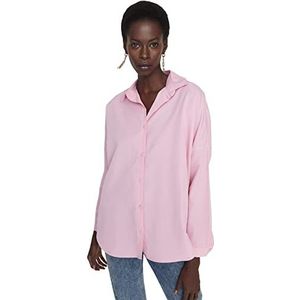 Trendyol Dames Basics oversized basic overhemd kraag geweven overhemd, Roze, 34
