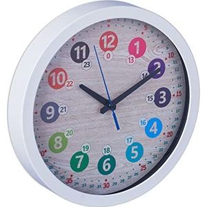 Relaxdays kinderklok 30 cm - leerklok met kleuren - witte wandklok kinderkamer - cijfers