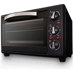 Grunkel - HR-28NRM - Multifunctionele elektrische tafeloven, 28 l, 3 verwarmingsfuncties, temperatuurkeuze tot 230 °C en 60 min-timer. Inclusief accessoires - 1600 W - zwart