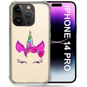 Transparante beschermhoes voor iPhone 14 Pro (6,1 inch), eenhoorn, glitter