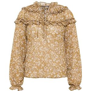 DreiMaster Vintage Bridgeport blouse met ruches voor dames, donkerbruin/wit, L