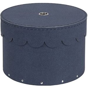 BIGSO BOX OF SWEDEN WILMA Set van 2 ronde opbergdozen met deksel voor kleding, speelgoed enz. Decoratieve ronde doos van vezelplaat en papier in linnenlook - blauw