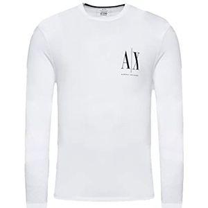 Armani Exchange Heren Long Sleeeves, Print Logo T-Shirt, wit, XXL