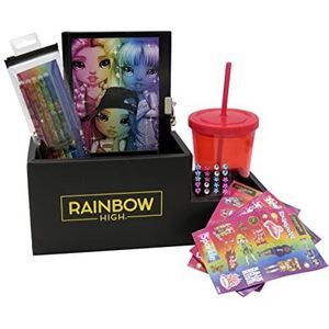 Rainbow High Cadeauset, inclusief tafelorganizer, beker met rietje, 3 vellen met stickers, 20 edelstenen, set van 5 gelstiften, officieel product (CyP Brands)