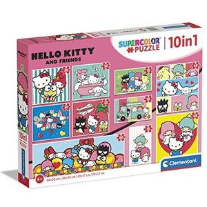 Clementoni - 80509 - Supercolor Puzzel Hello Kitty - 10 in 1 (3 Puzzel Met 18, 4 Puzzel Met 30, 2 Puzzel Met 48 En 1 Puzzel Met 60 Stukjesn), Kinderpuzzels 4 Jaar, Made In Italy