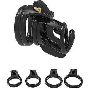 Small Chastity Cage for Men Plastic Sissy Male Chastity Devices Locked with 4 Rings of Different Size BDSM Sex Male Cock Cage for Sexual Adult (Black)
