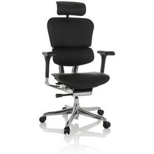 hjh OFFICE Ergohuman Bureaustoel van leer, ergonomische bureaustoel met flexibele lendensteun, origineel design, gevoerde zitting, zwart