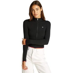 Tommy Jeans Dames TJW Cable Zip Thru Cardigan DW0DW19337 Zip Through Trui, Zwart (Zwart), XL, Zwart (zwart), XL