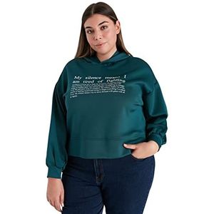 Trendyol Dames bedrukte lange mouwen plus size sweatshirt in plussize, groen, 4XL/Grote maten