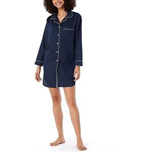 Schiesser Dames Sleepshirt 1/1 nachthemd, donkerblauw wit piping, 42, Donkerblauw wit Piping, 42