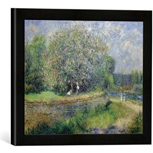Ingelijste afbeelding van Pierre Auguste Renoir Bloeiende kastanjeboom, kunstdruk in hoogwaardige handgemaakte fotolijst, 40 x 30 cm, mat zwart
