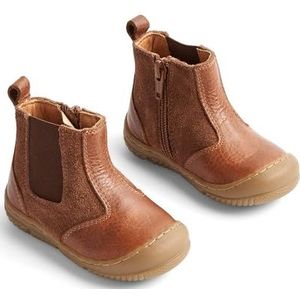 Wheat Unisex kinderschoenen looplaarzen Rana Chelsea-look baby 60% leer, 40% suède ademende loopschoen, 9002 cognac, 23 EU