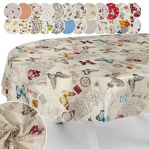 Tafelkleed van stof, textiel, afwasbaar tafellinnen, tafelzeil, katoen, polyester, vlinders, ovaal, 180 x 140 cm, voor binnen en buiten