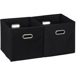 Relaxdays Opbergmand set van 2 - zwarte opbergers - opbergbox met handgrepen - stof