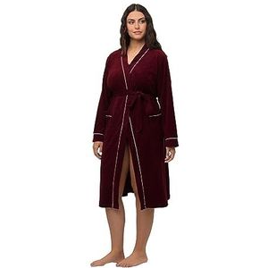 Ulla Popken - Badjas - Bordeaux Rood - Badstof - Lange Mouwen