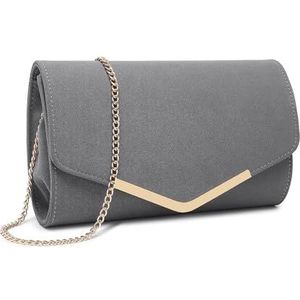 Miss Lulu Dames enveloppe clutch elegante avondtas bruidstas envelop clutch tas handtas met ketting voor bruiloft party prom, grijs