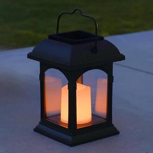 Lantaarn op zonne-energie en kaars, LED, flikkereffect, 15 cm (incl. oplaadbare batterij)