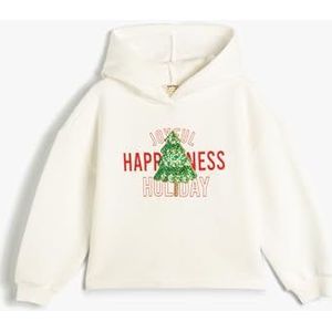Koton Meisjes's Christmas Themed Hoodie Lange Mouwen Glittery Detail Soft Interieur Sweatshirt, ecru(010), 5-6 jaar