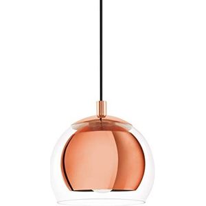 EGLO Hanglamp Rocamar, 1-lichts pendellamp, eettafellamp van metaal in koper en helder glas, lamp hangend voor woonkamer, E27 fitting