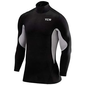 TCA Mannen SuperThermal Compressie Basislaag Voetbal Hardloop Top Lange Mouw Thermisch - Mock Neck - Zwart/Licht Grijs (Oud), XL